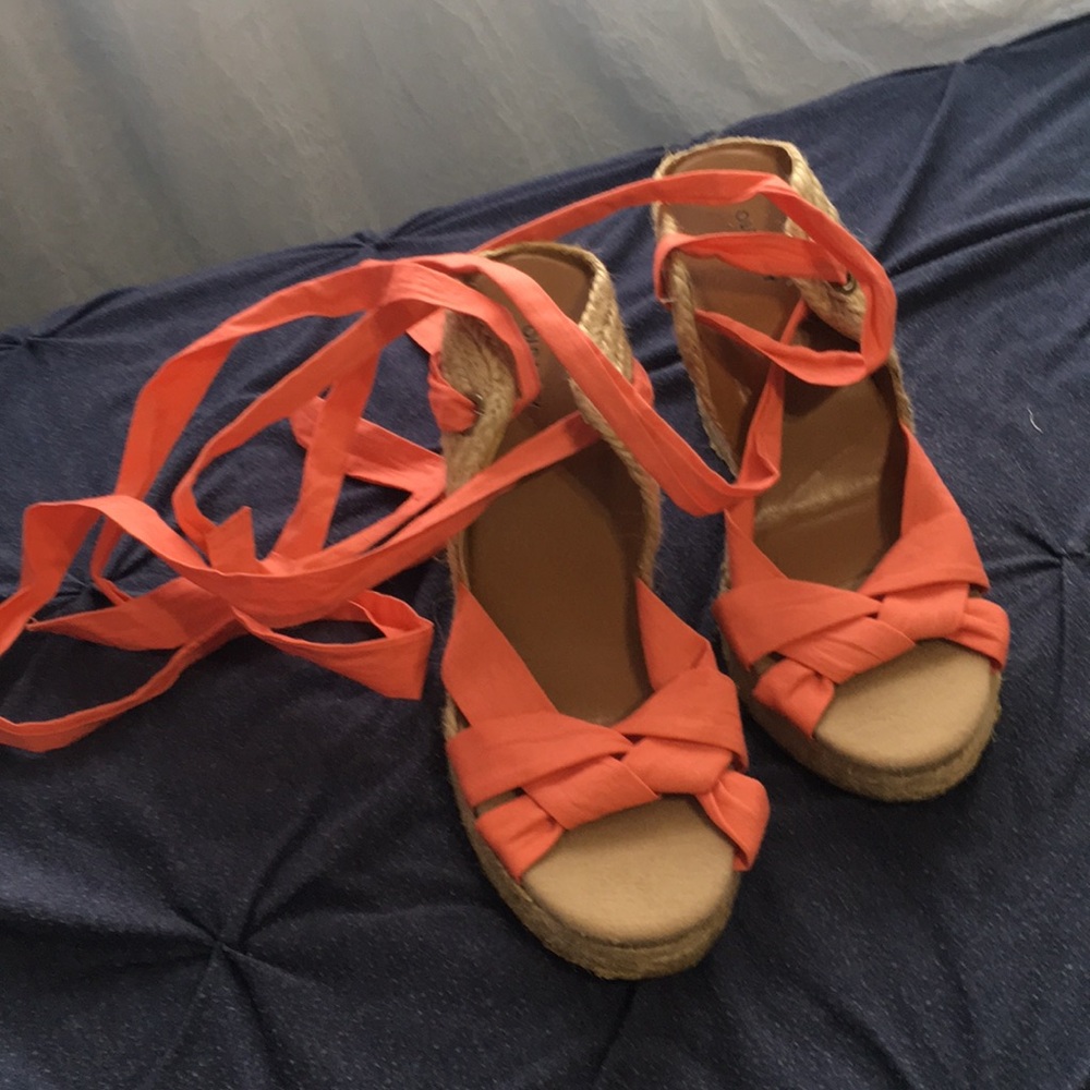 Pink Lace Up Wedges